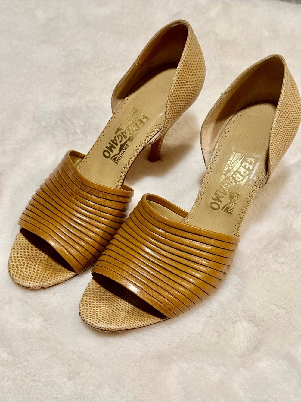 Salvatore Ferragamo Tan Strappy D'Orsay Pumps Size 9.5 Heels Authentic